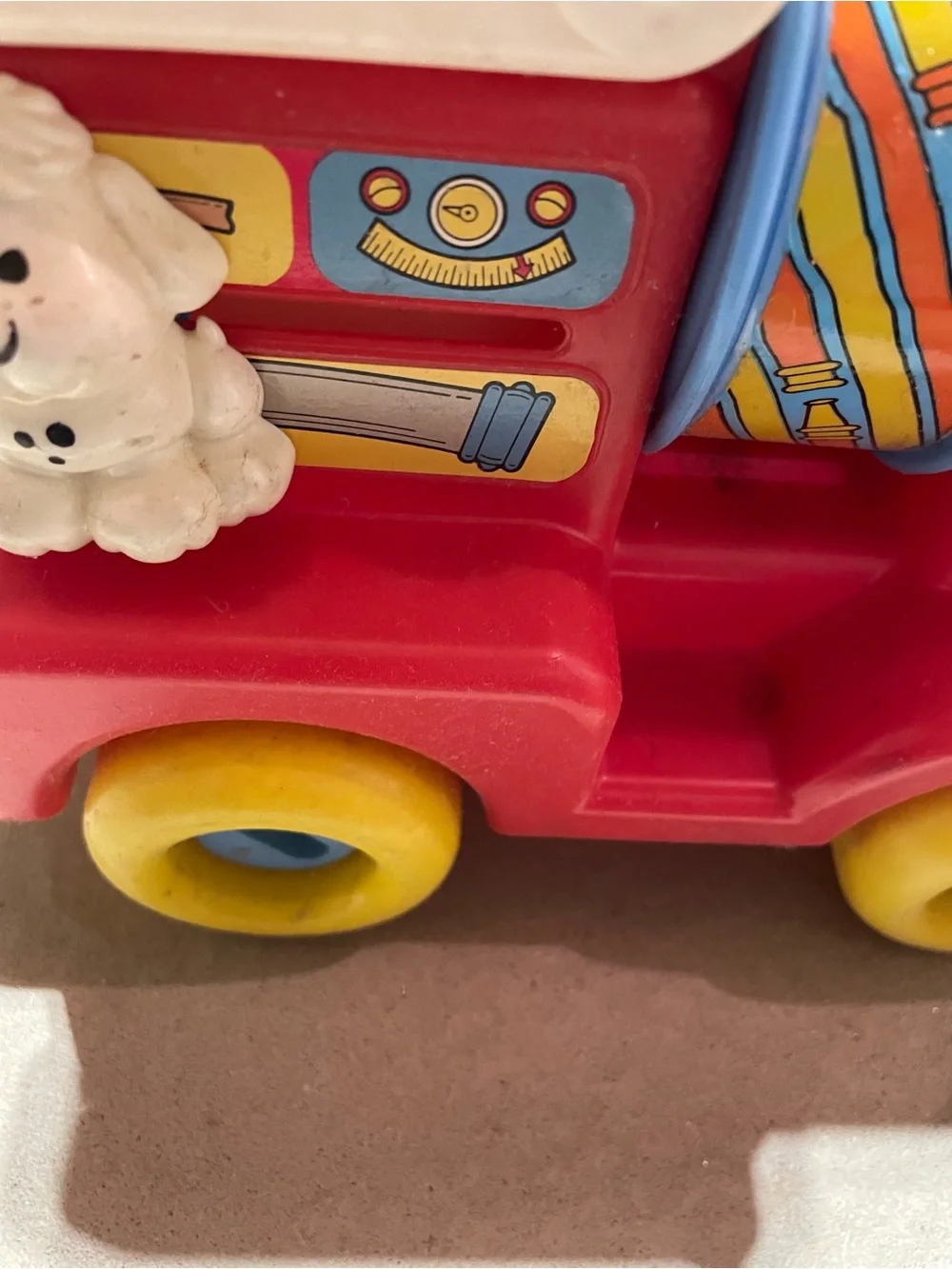 Red and Blue Fire Engine Push Toy with Rattle Beads